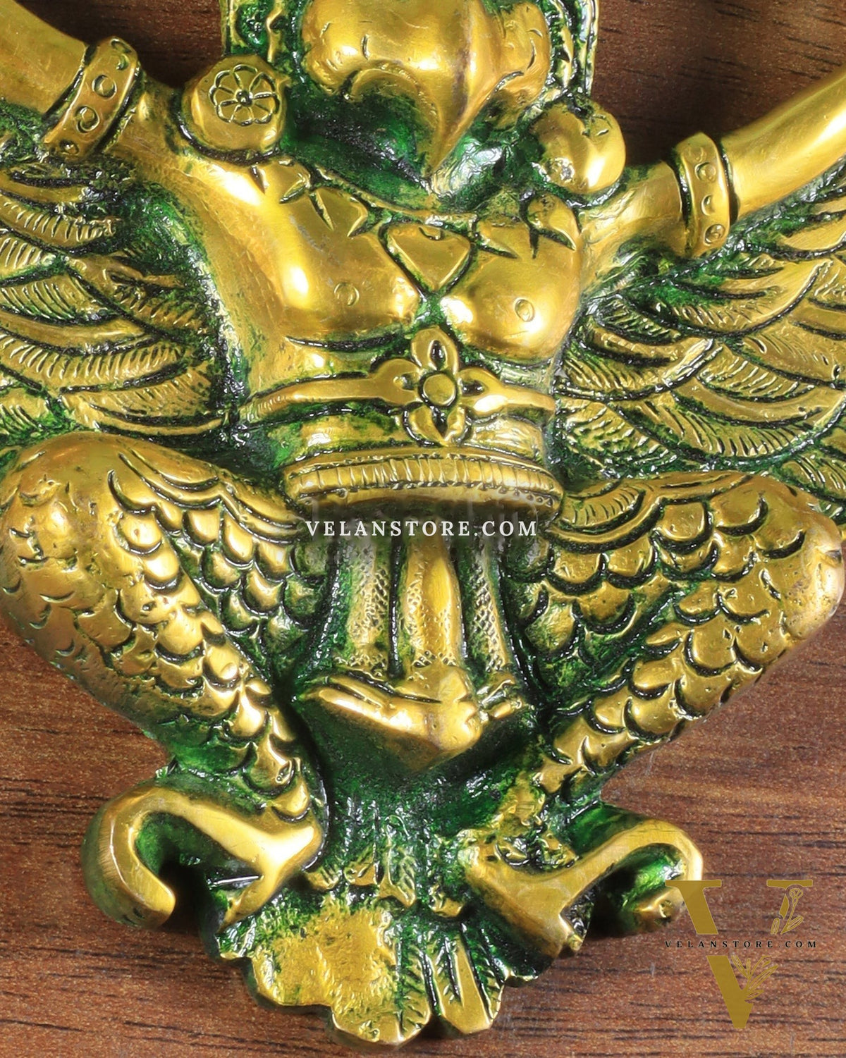 Unique Brass Wall Hanging Flying Garuda Idol 5" Green effect