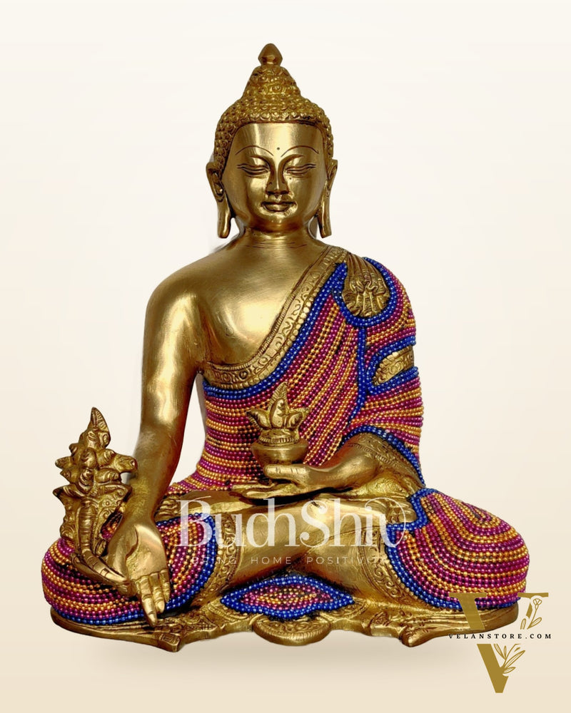 Unique Chain Beadwork: Buddha Statue in Fine Brass 10"