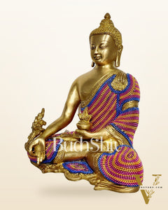 Unique Chain Beadwork: Buddha Statue in Fine Brass 10"