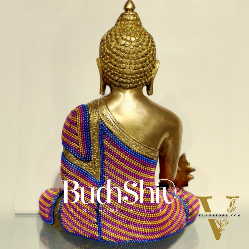 Unique Chain Beadwork: Buddha Statue in Fine Brass 10"