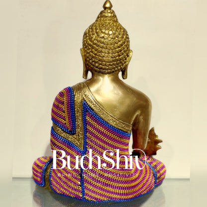 Unique Chain Beadwork: Buddha Statue in Fine Brass 10"