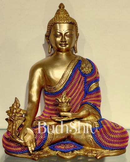 Unique Chain Beadwork: Buddha Statue in Fine Brass 10"