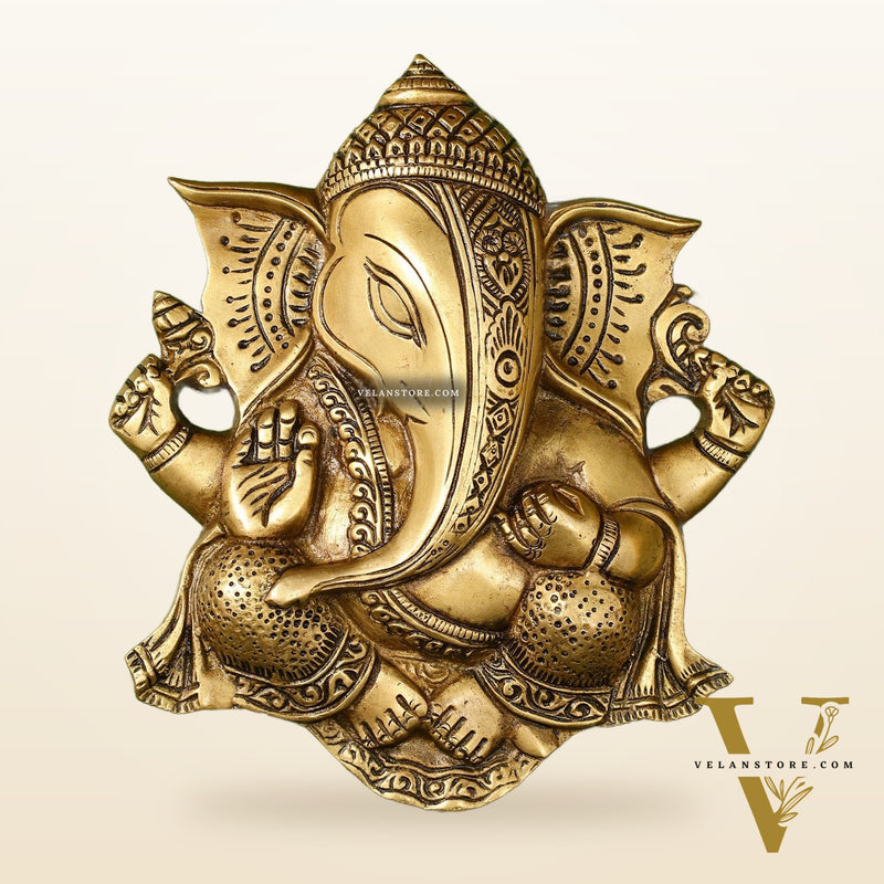 Unique Design Brass Ganesha Wall Hanging - 8.5 x 7.5 inch