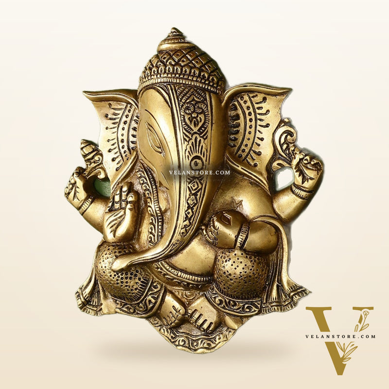 Unique Design Brass Ganesha Wall Hanging - 8.5 x 7.5 inch