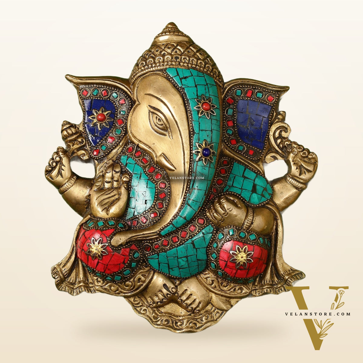Unique Design Brass Ganesha Wall Hanging - 8.5 x 7.5 inch