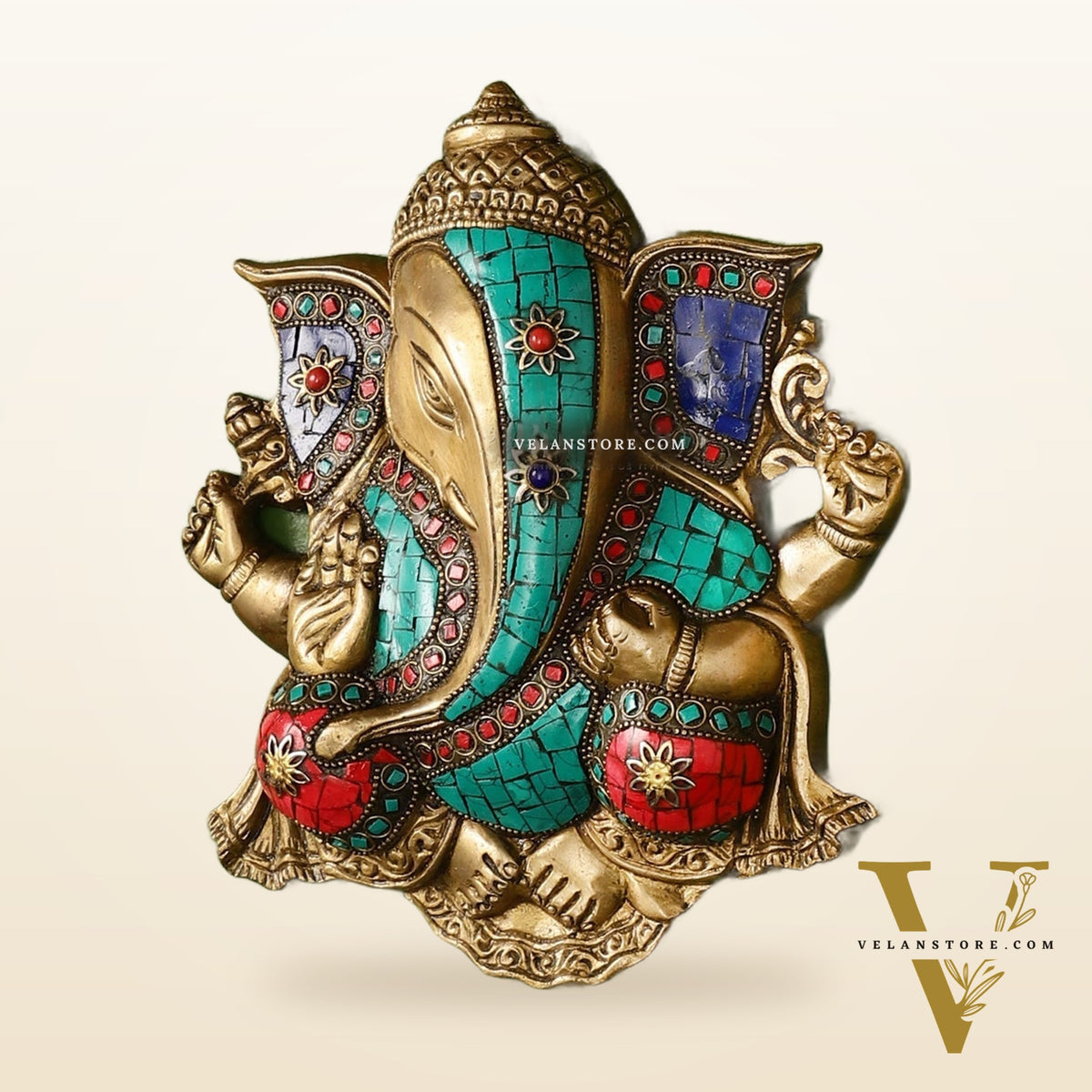 Unique Design Brass Ganesha Wall Hanging - 8.5 x 7.5 inch