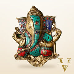 Unique Design Brass Ganesha Wall Hanging - 8.5 x 7.5 inch