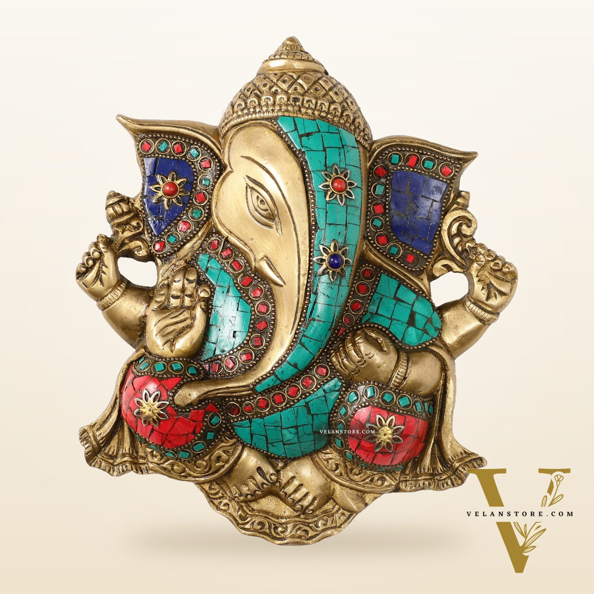 Unique Design Brass Ganesha Wall Hanging - 8.5 x 7.5 inch