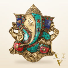 Unique Design Brass Ganesha Wall Hanging - 8.5 x 7.5 inch