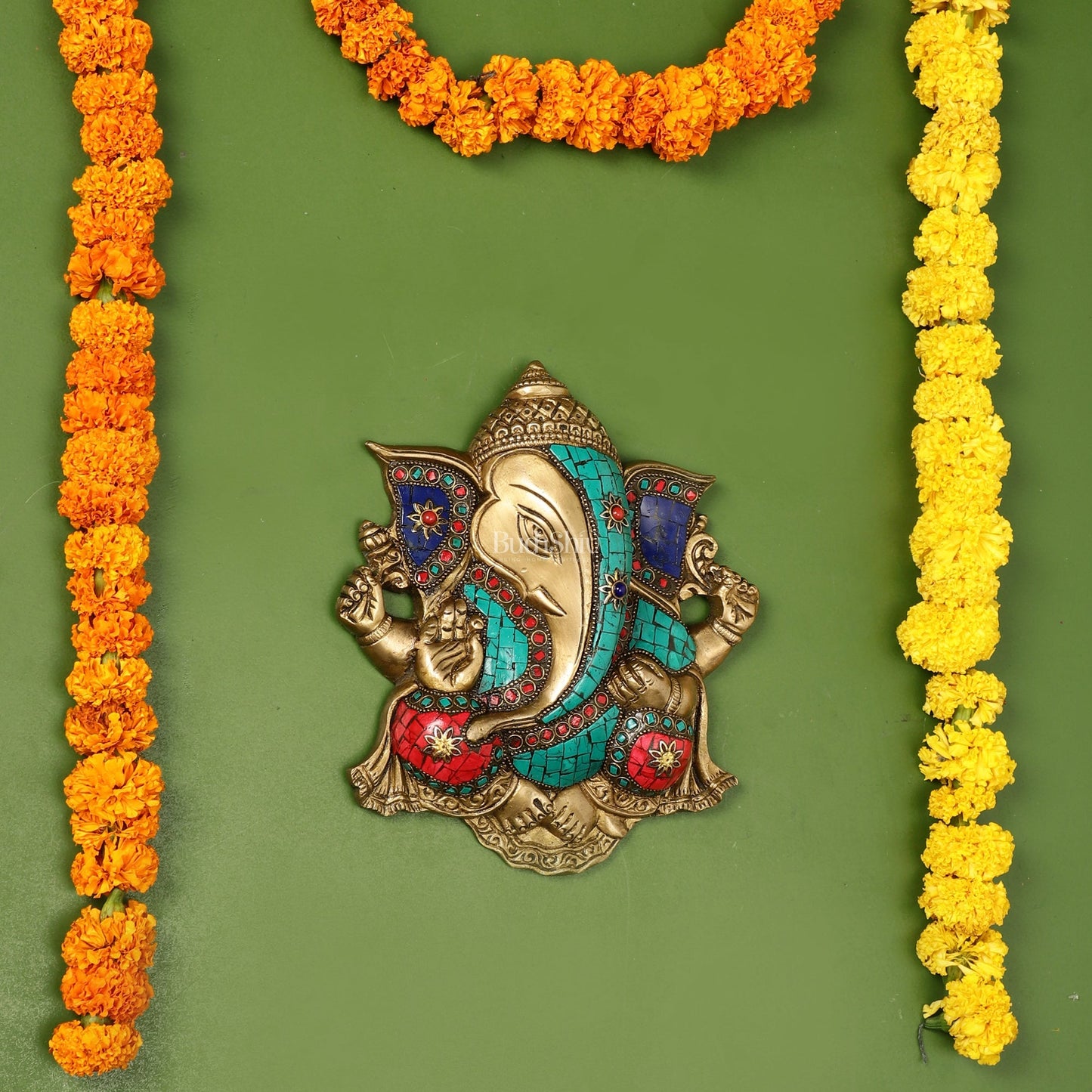 Unique Design Brass Ganesha Wall Hanging - 8.5 x 7.5 inch