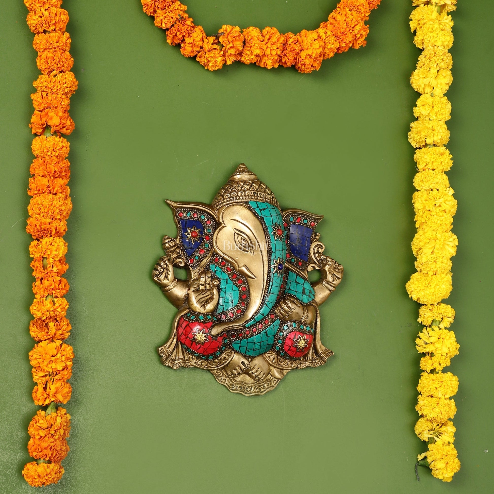 Unique Design Brass Ganesha Wall Hanging - 8.5 x 7.5 inch