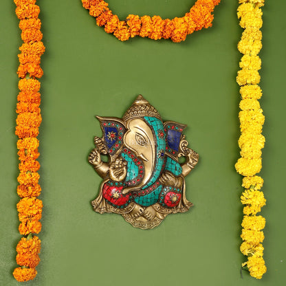 Unique Design Brass Ganesha Wall Hanging - 8.5 x 7.5 inch