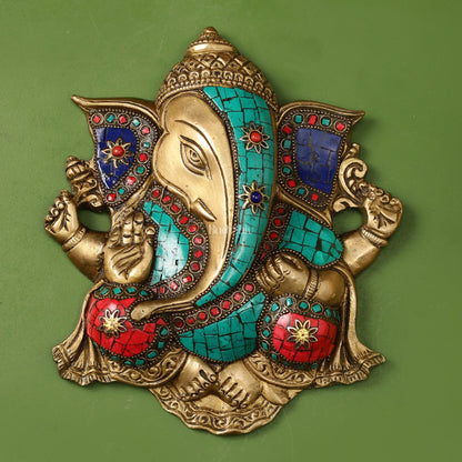 Unique Design Brass Ganesha Wall Hanging - 8.5 x 7.5 inch