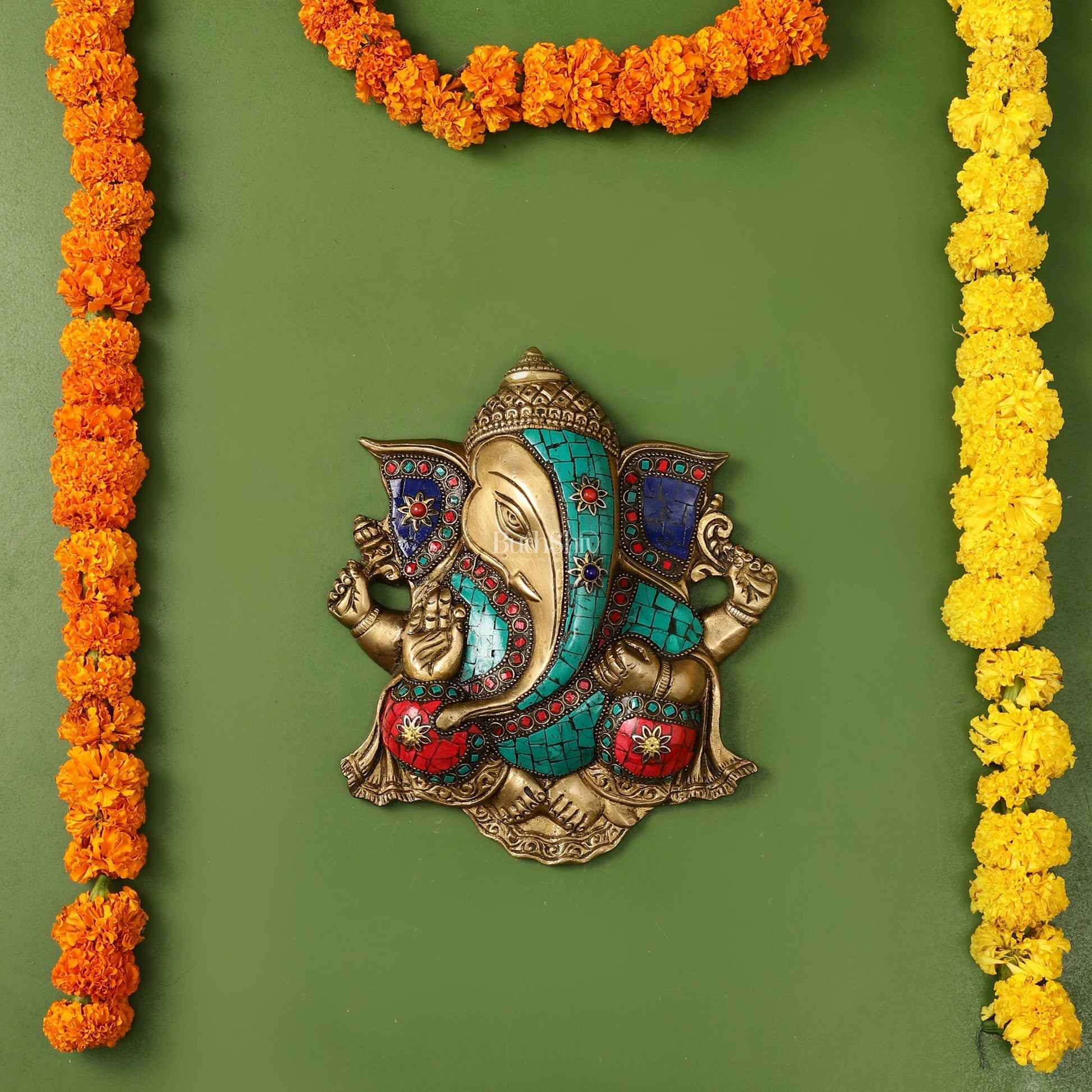 Unique Design Brass Ganesha Wall Hanging - 8.5 x 7.5 inch