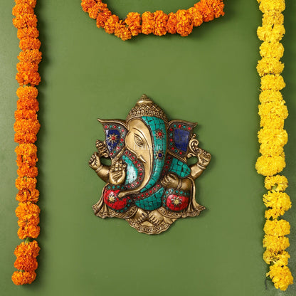 Unique Design Brass Ganesha Wall Hanging - 8.5 x 7.5 inch