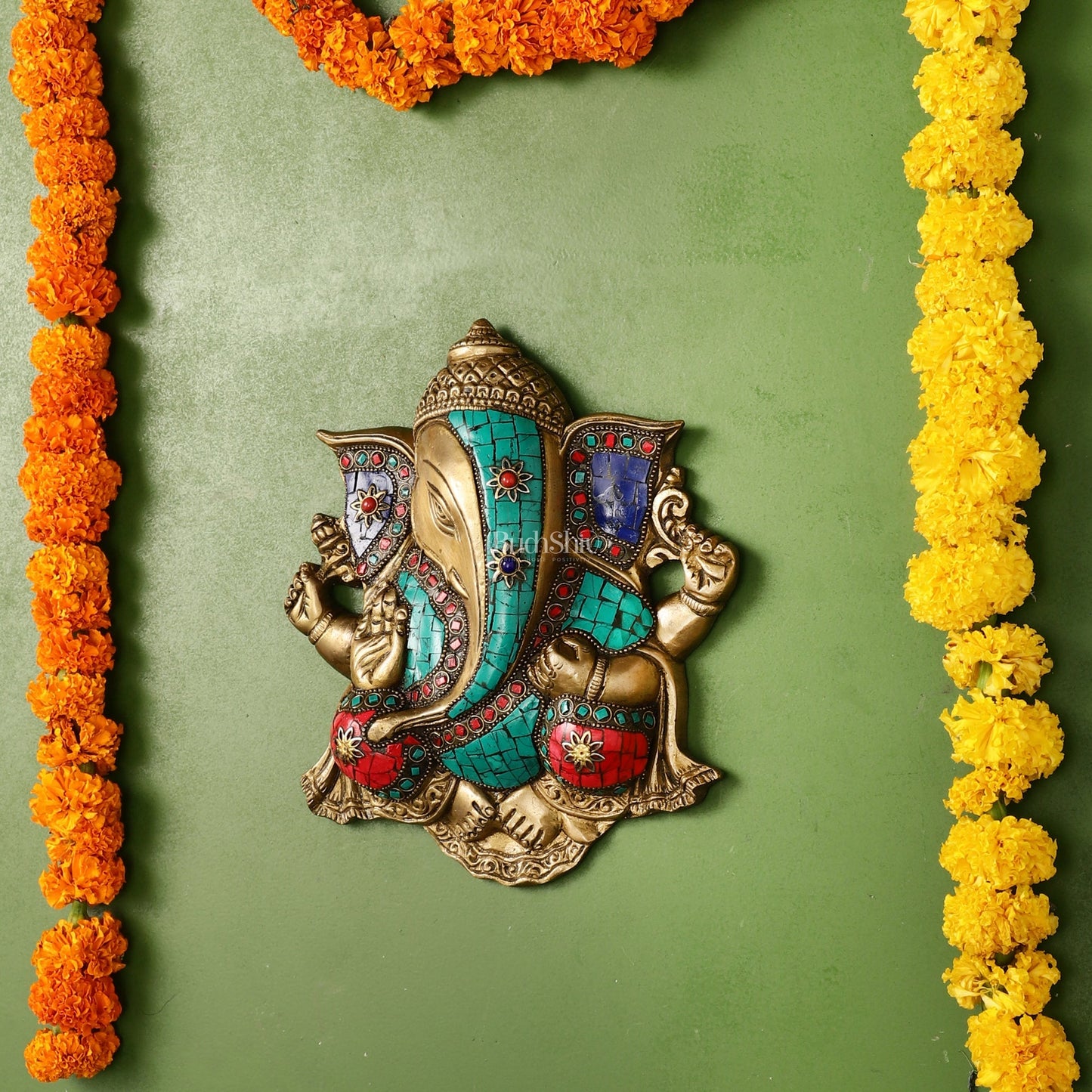 Unique Design Brass Ganesha Wall Hanging - 8.5 x 7.5 inch