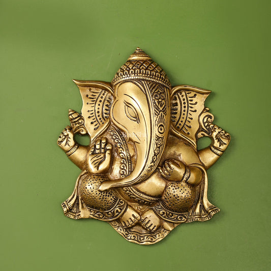 Unique Design Brass Ganesha Wall Hanging - 8.5 x 7.5 inch