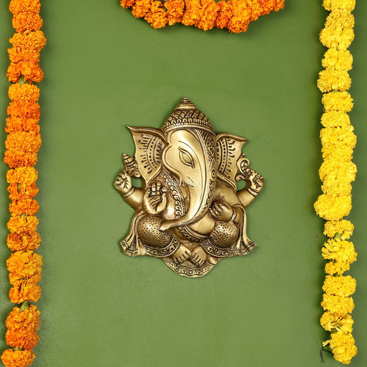 Unique Design Brass Ganesha Wall Hanging - 8.5 x 7.5 inch