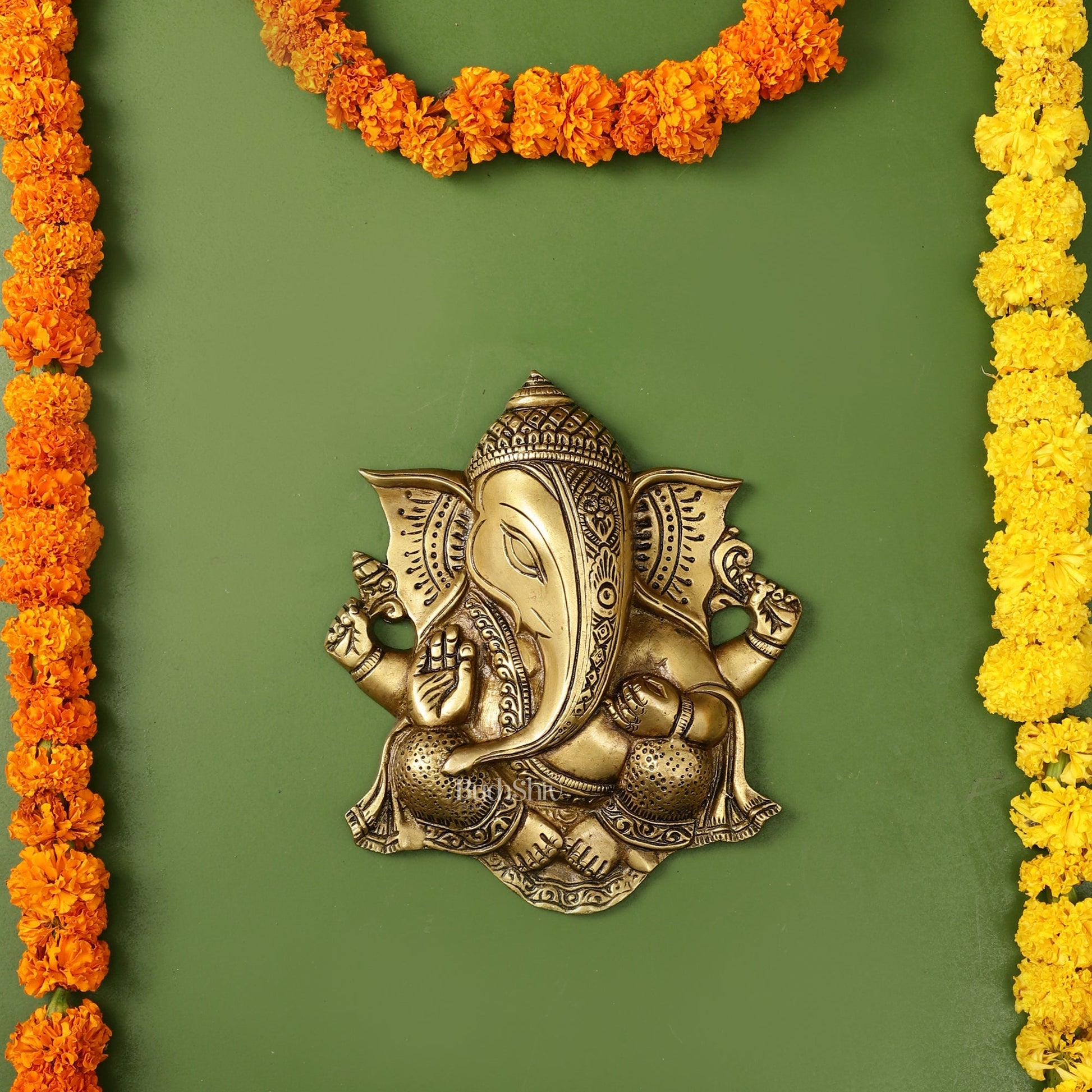 Unique Design Brass Ganesha Wall Hanging - 8.5 x 7.5 inch
