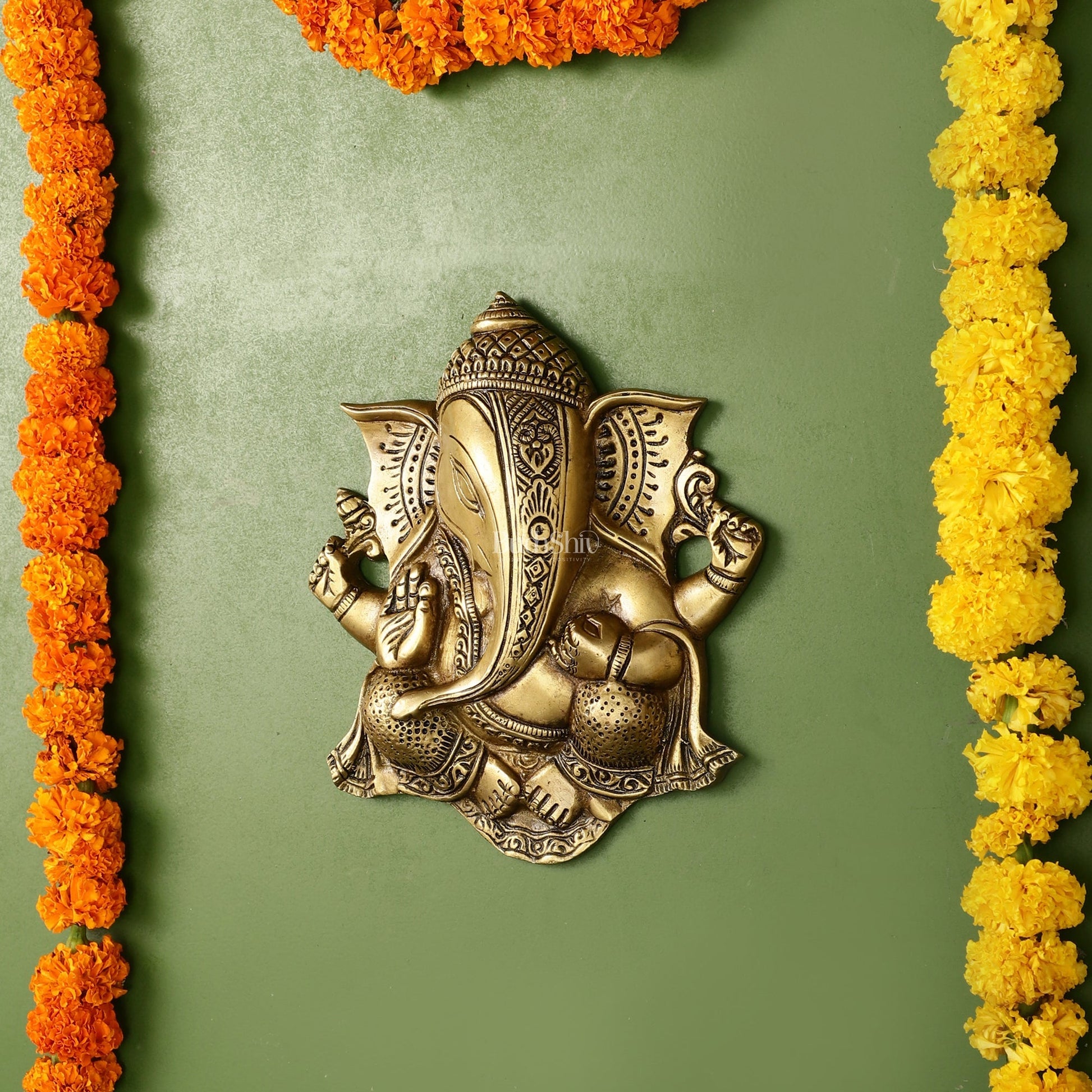 Unique Design Brass Ganesha Wall Hanging - 8.5 x 7.5 inch