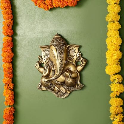 Unique Design Brass Ganesha Wall Hanging - 8.5 x 7.5 inch