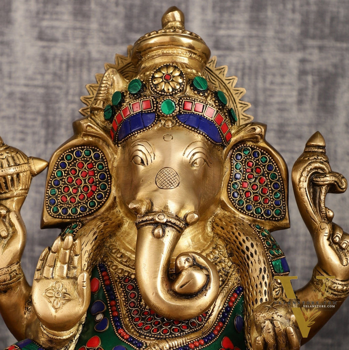 Unique Ganapati Brass Statue with Meenakari | 13.2 Inch