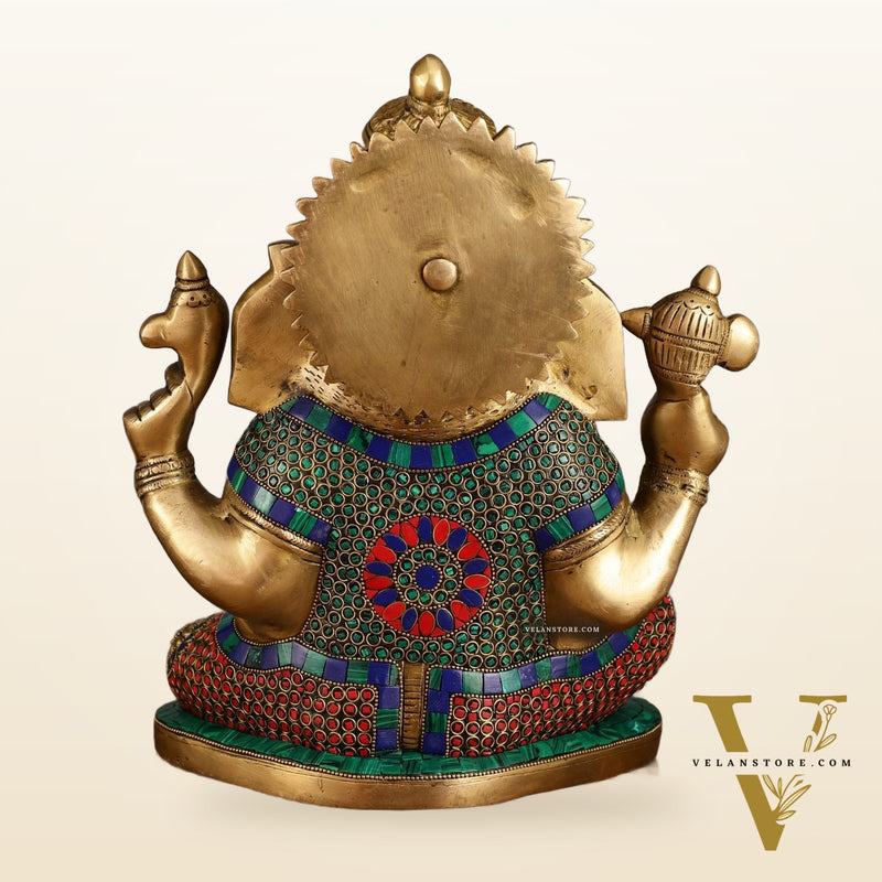 Unique Ganapati Brass Statue with Meenakari | 13.2 Inch
