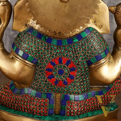 Unique Ganapati Brass Statue with Meenakari | 13.2 Inch