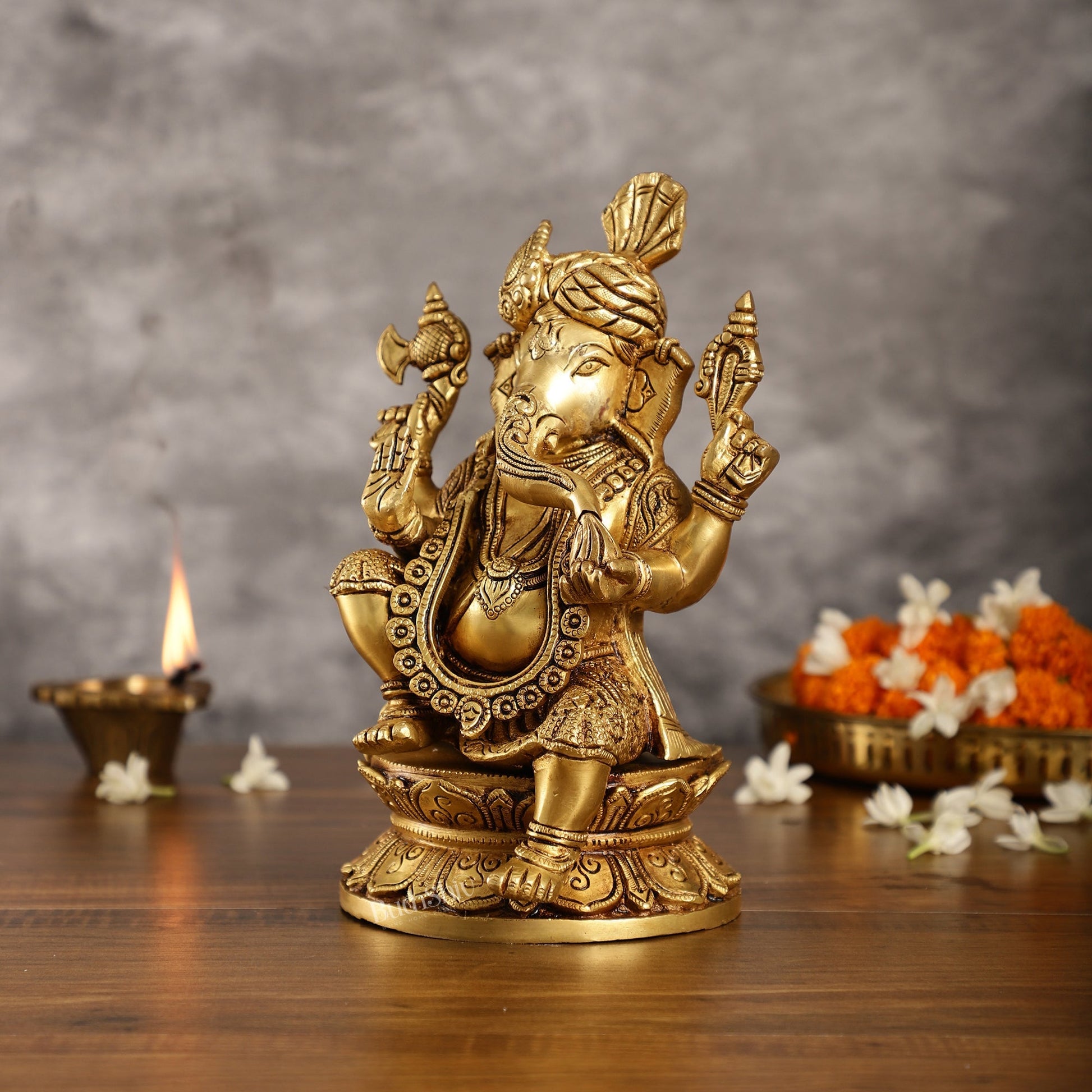 Unique Handcrafted Brass Ganapathi Statue 10 inch