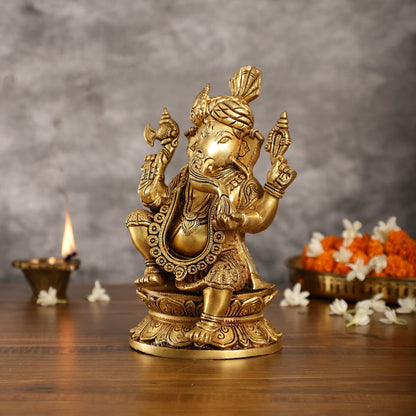 Unique Handcrafted Brass Ganapathi Statue 10 inch