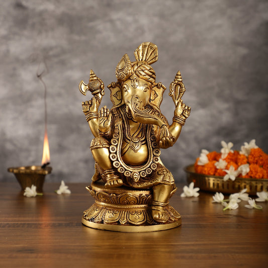Unique Handcrafted Brass Ganapathi Statue 10 inch