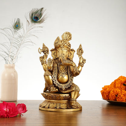 Unique Handcrafted Brass Ganapathi Statue 10 inch