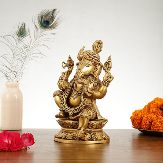 Unique Handcrafted Brass Ganapathi Statue 10 inch