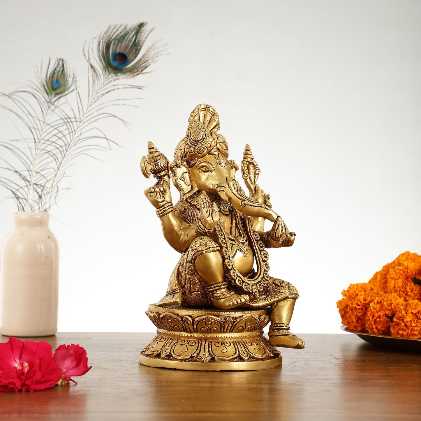 Unique Handcrafted Brass Ganapathi Statue 10 inch