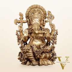 Unique Handcrafted Ganapati Brass Idol - 16" Superfine Brass Statue