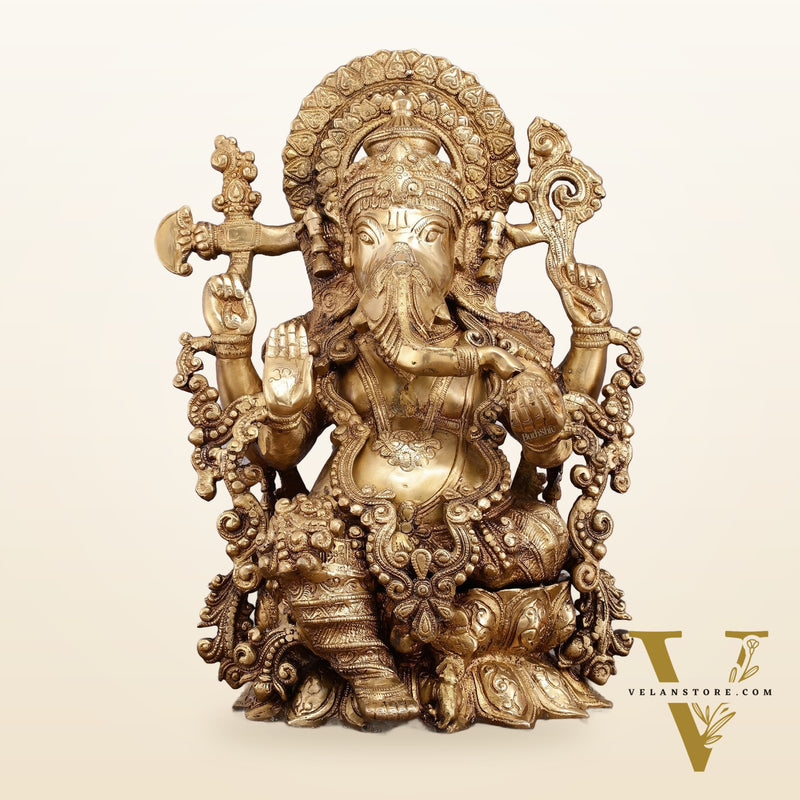 Unique Handcrafted Ganapati Brass Idol - 16" Superfine Brass Statue