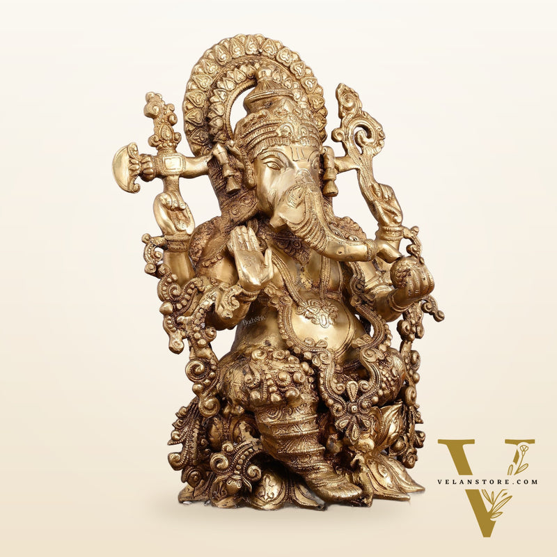 Unique Handcrafted Ganapati Brass Idol - 16" Superfine Brass Statue