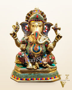 Unique Handcrafted Ganesha Statue with Sharp Features and Trishul Tilak 14"