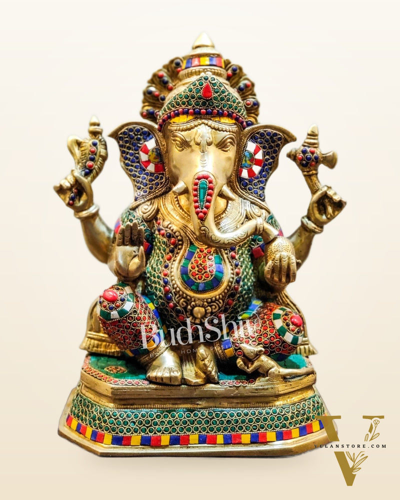 Unique Handcrafted Ganesha Statue with Sharp Features and Trishul Tilak 14"