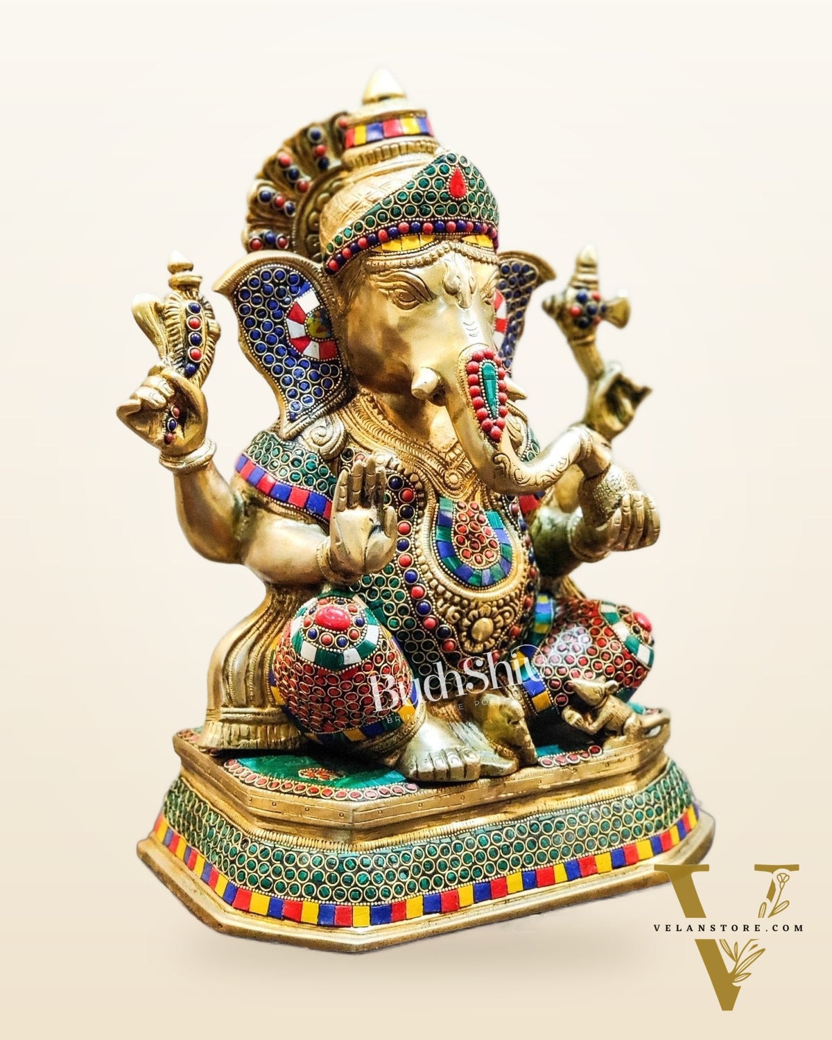 Unique Handcrafted Ganesha Statue with Sharp Features and Trishul Tilak 14"