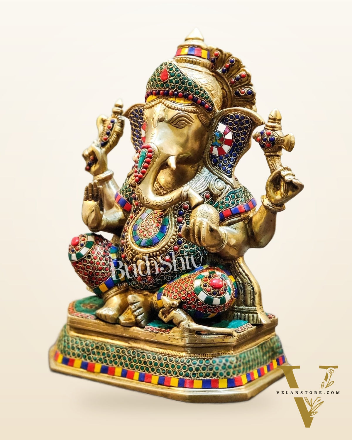 Unique Handcrafted Ganesha Statue with Sharp Features and Trishul Tilak 14"