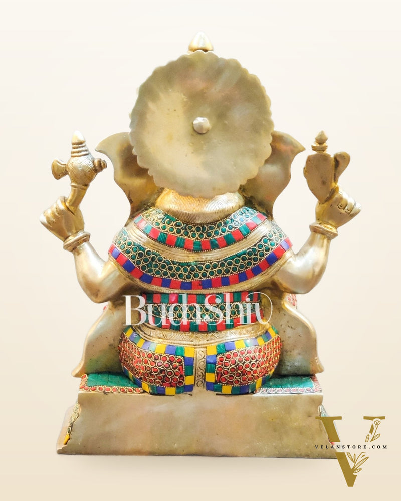 Unique Handcrafted Ganesha Statue with Sharp Features and Trishul Tilak 14"