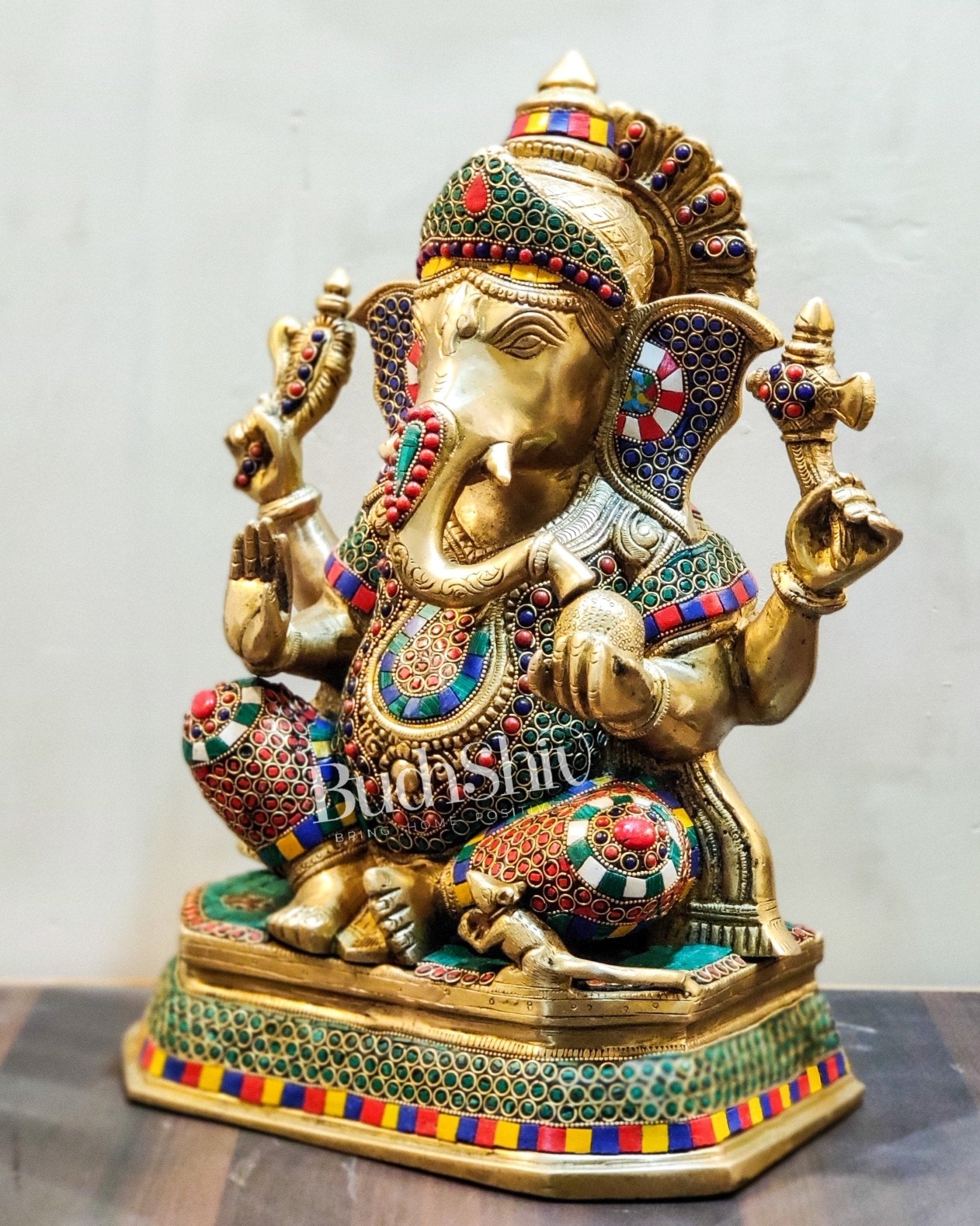 Unique Handcrafted Ganesha Statue with Sharp Features and Trishul Tilak 14"