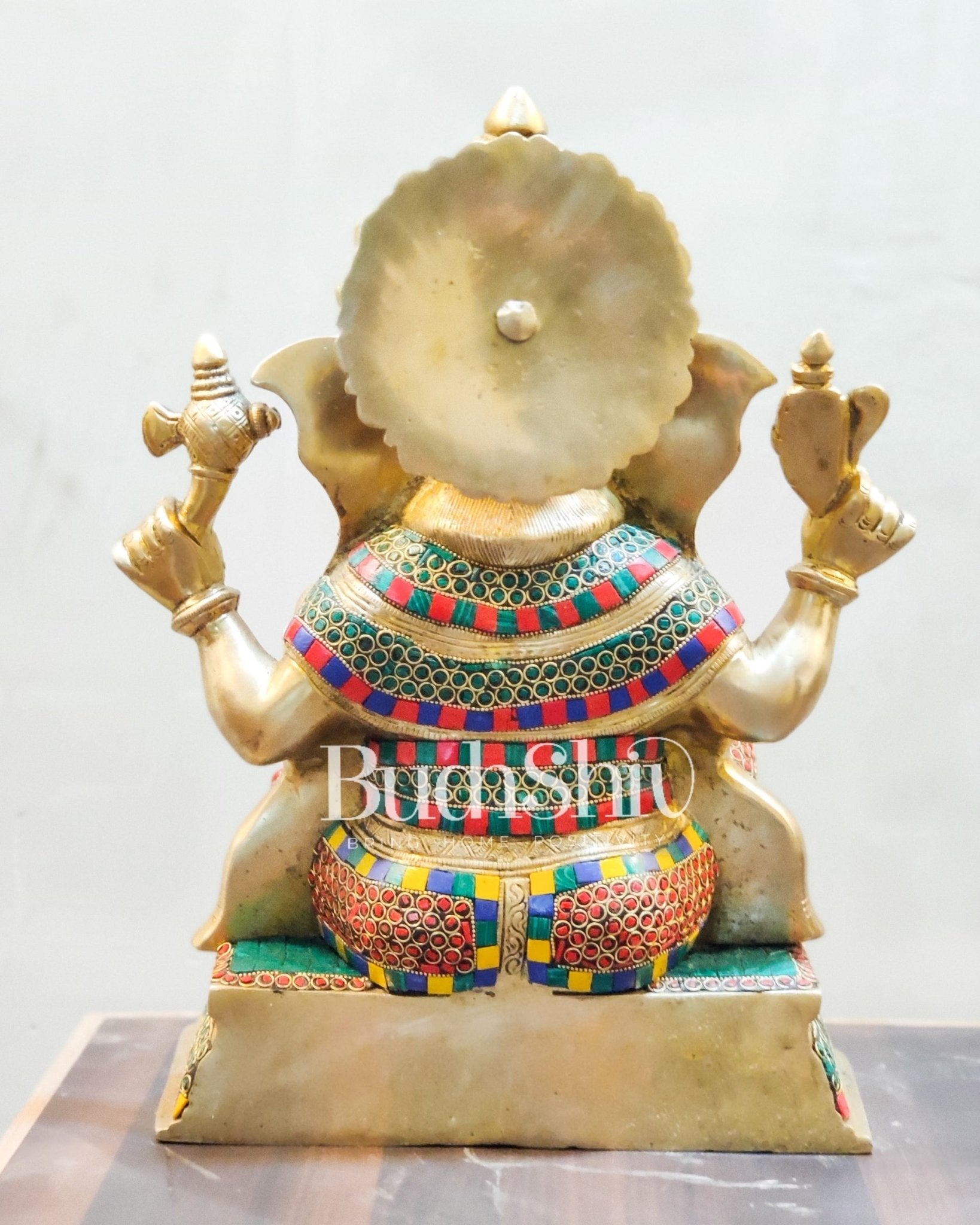 Unique Handcrafted Ganesha Statue with Sharp Features and Trishul Tilak 14"