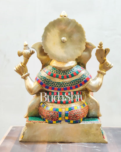 Unique Handcrafted Ganesha Statue with Sharp Features and Trishul Tilak 14"