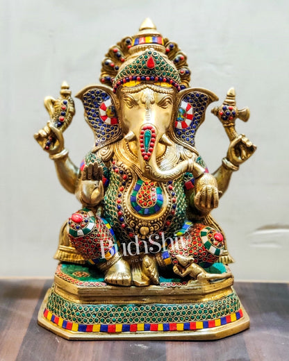 Unique Handcrafted Ganesha Statue with Sharp Features and Trishul Tilak 14"