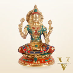 Unique Lakshmi Mata Statue with Stonework, 9" Height