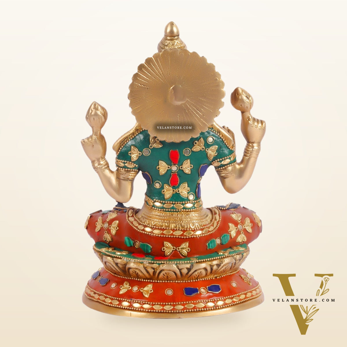 Unique Lakshmi Mata Statue with Stonework, 9" Height