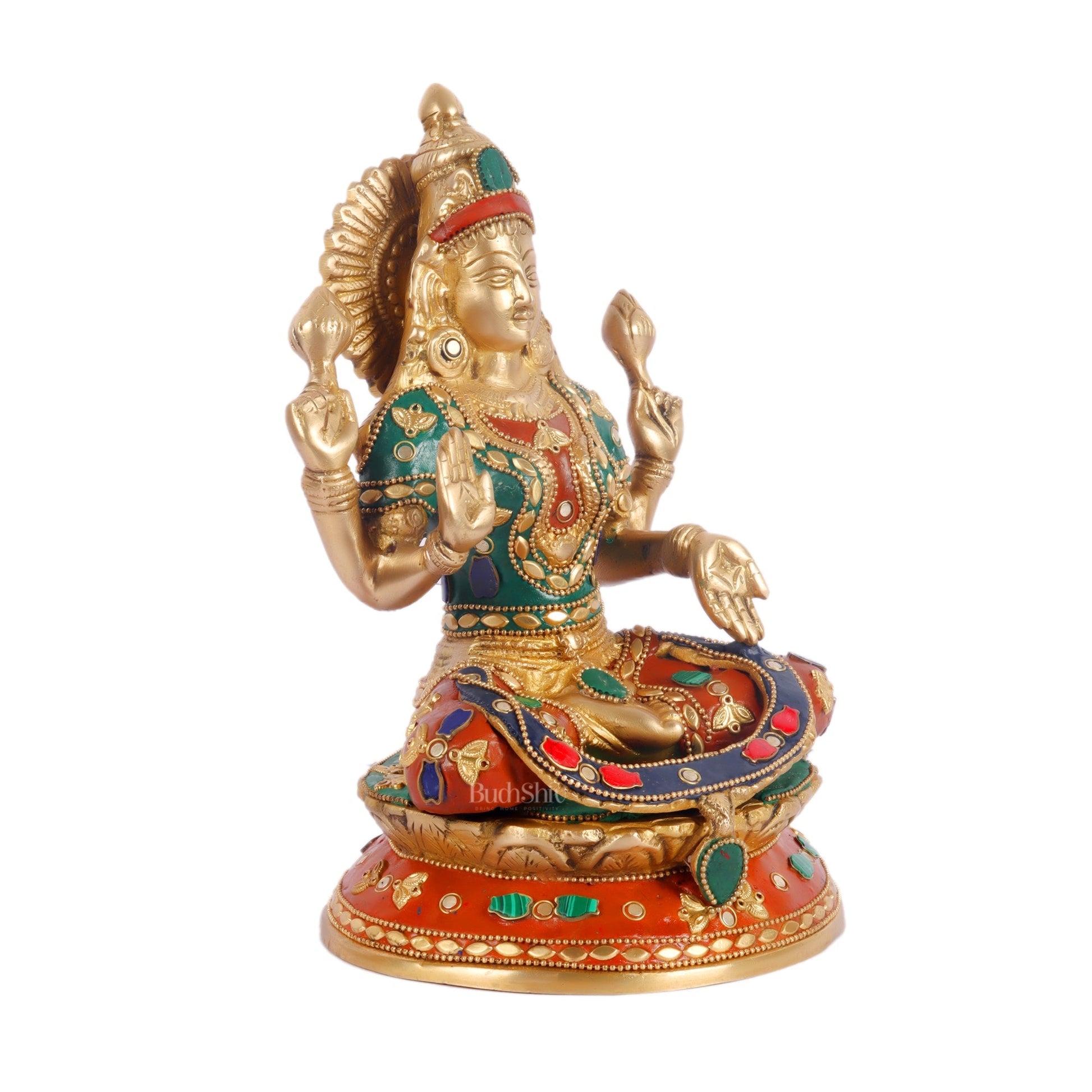 Unique Lakshmi Mata Statue with Stonework, 9" Height