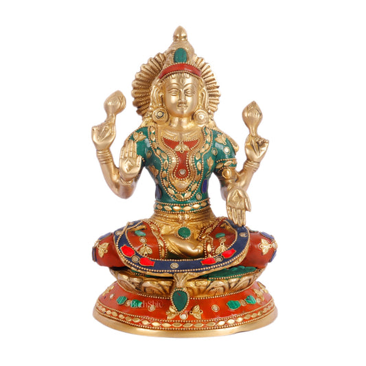 Unique Lakshmi Mata Statue with Stonework, 9" Height